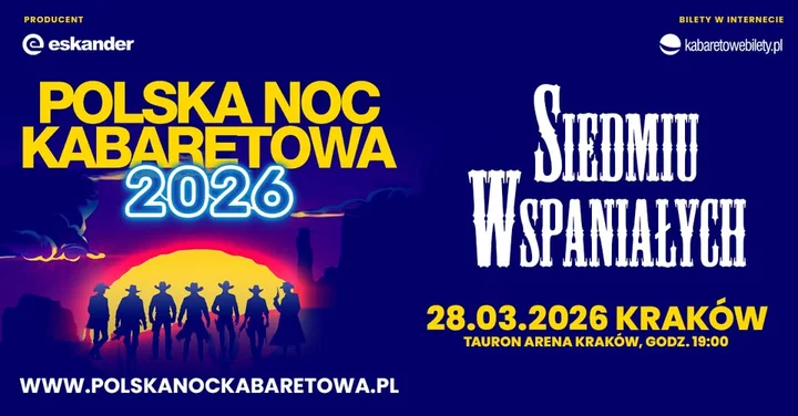 Obrazek przedstawia grafikę promocyjną wydarzenia Wieczór kabaretowy w TAURON Arenie Kraków — 28 marca 2026