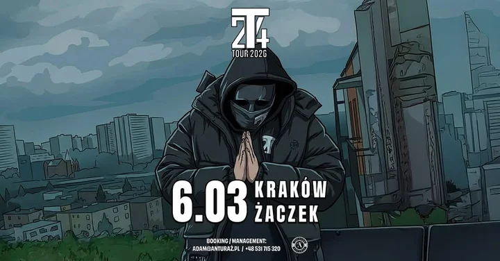 Grafika promocyjna wydarzenia 2T4 | Kraków — koncert w Klubie Studenckim Żaczek, 6 marca 2026