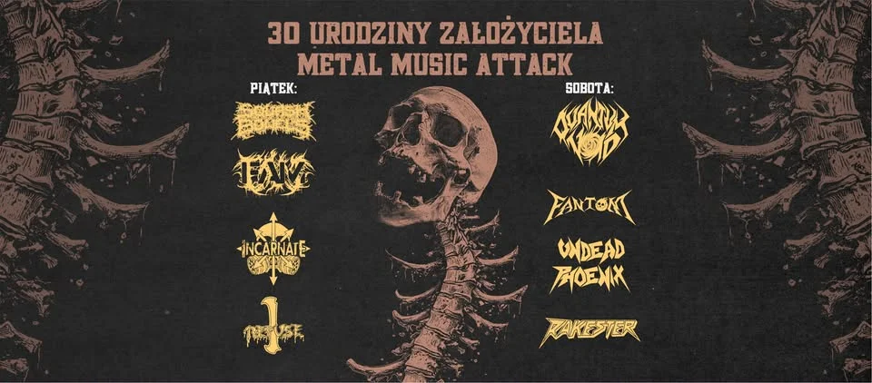Grafika promocyjna wydarzenia 30. urodziny założyciela MMA Kraków Garage Pub – koncerty