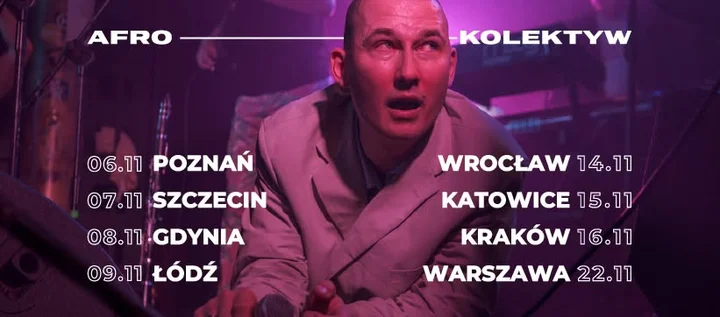 Obrazek przedstawia grafikę promocyjną wydarzenia Afro Kolektyw w Klubie RE — koncert w Krakowie, 16 listopada 2025