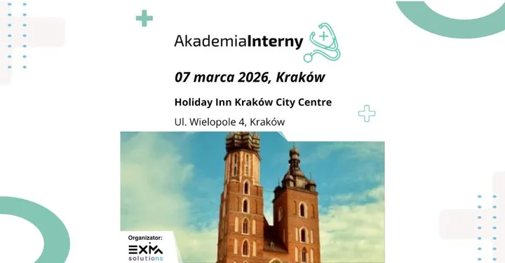 Grafika promocyjna wydarzenia AKADEMIA INTERNY Kraków — konferencja łącząca internę z medycyną rodzinną i specjalizacjami