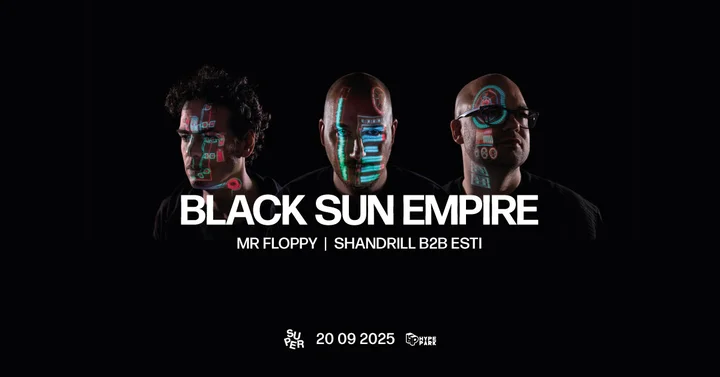 Obrazek przedstawia grafikę promocyjną wydarzenia Black Sun Empire i goście zagrają w HYPE PARK w Krakowie