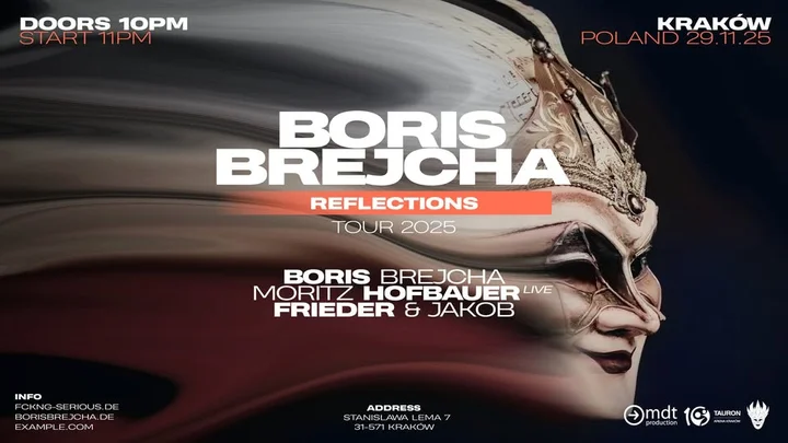 Obrazek przedstawia grafikę promocyjną wydarzenia Boris Brejcha z nowym show „Reflections” w Tauron Arenie Kraków