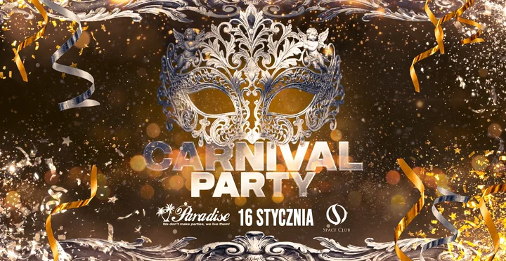 Grafika promocyjna wydarzenia Carnival Party — wenecki karnawał w Space Club Kraków