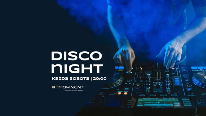 Grafika promocyjna wydarzenia DISCO NIGHT Kraków w klubie Prominent — sobotnia podróż w rytmie lat 80. i 90.