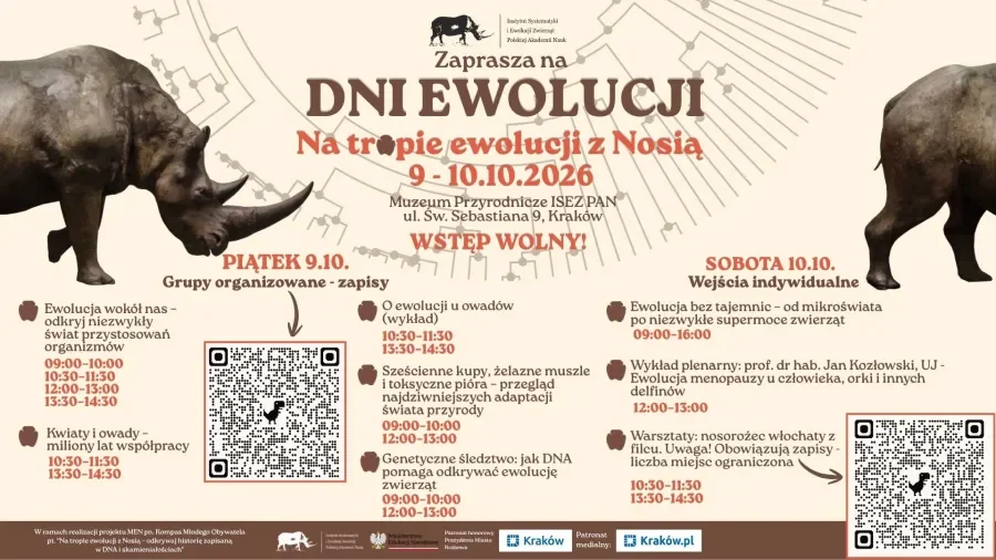 Grafika promocyjna wydarzenia Dni Ewolucji – Na tropie ewolucji z Nosią