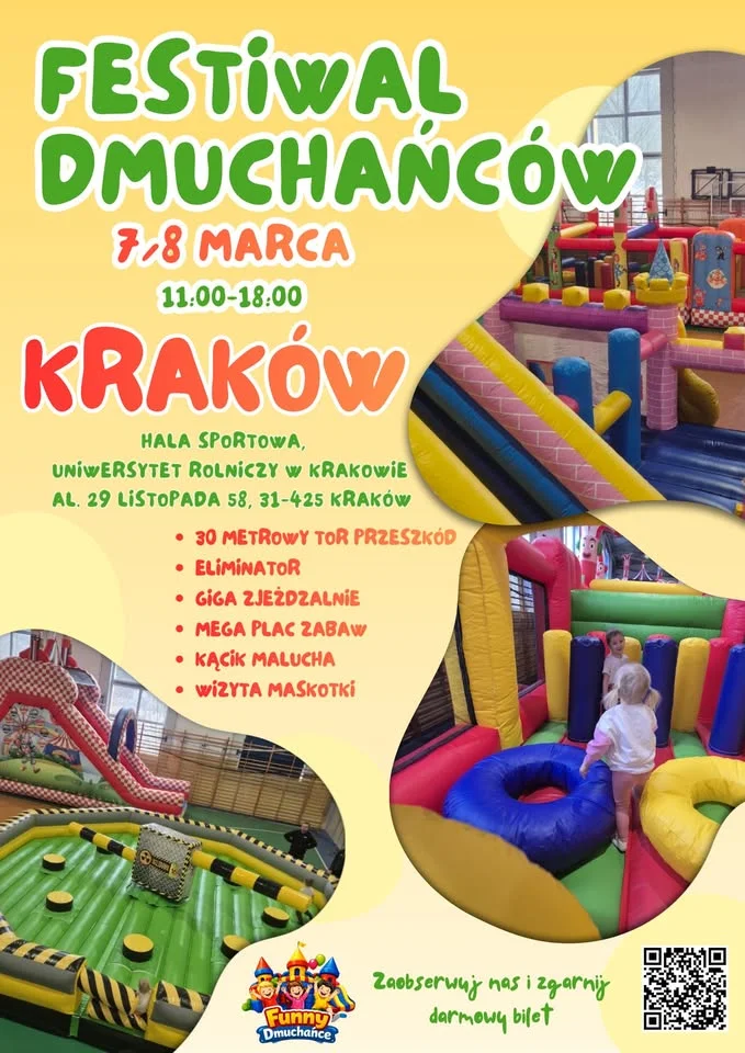 Grafika promocyjna wydarzenia Festiwal Dmuchańców Kraków — rodzinny weekend pełen skoków i uśmiechów