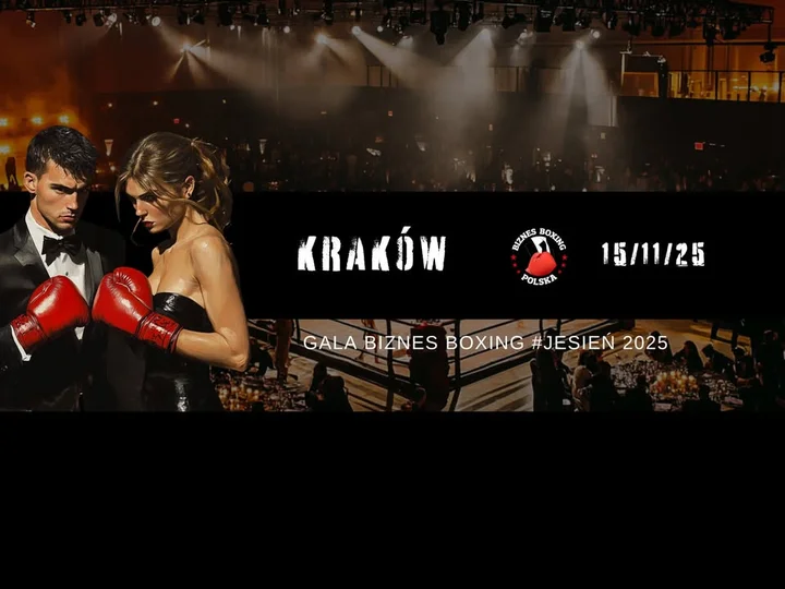 Obrazek przedstawia grafikę promocyjną wydarzenia Gala Biznes Boxing w Krakowie – 15 listopada 2025