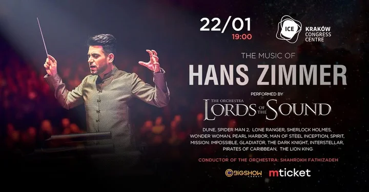 Obrazek przedstawia grafikę promocyjną wydarzenia Koncert „The Music of Hans Zimmer” w Krakowie