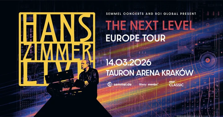Obrazek przedstawia grafikę promocyjną wydarzenia Hans Zimmer z trasą The Next Level w TAURON Arenie Kraków