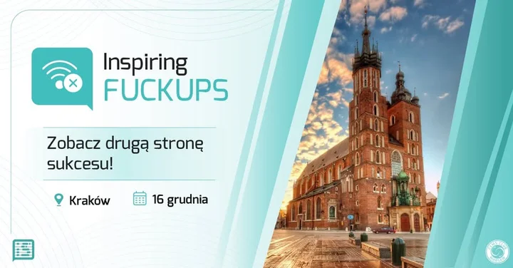 Grafika promocyjna wydarzenia Inspiring Fuckups — wieczór o porażkach, które napędzają rozwój