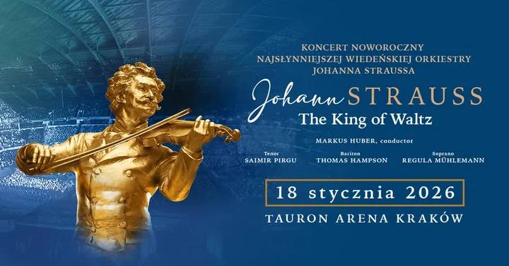 Obrazek przedstawia grafikę promocyjną wydarzenia Noworoczny koncert Johann Strauss Orchestra w Krakowie