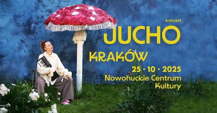Obrazek przedstawia grafikę promocyjną wydarzenia Koncert JUCHO w Nowohuckim Centrum Kultury — Kraków
