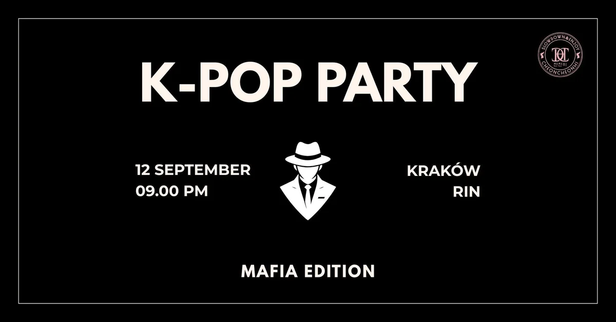 Grafika promocyjna wydarzenia K-POP PARTY: Mafia Edition – noc w Seulu