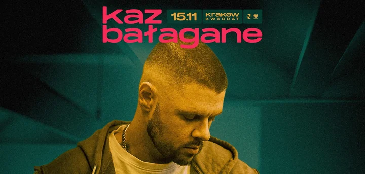 Obrazek przedstawia grafikę promocyjną wydarzenia Kaz Bałagane z solowym koncertem w Klubie Kwadrat w Krakowie
