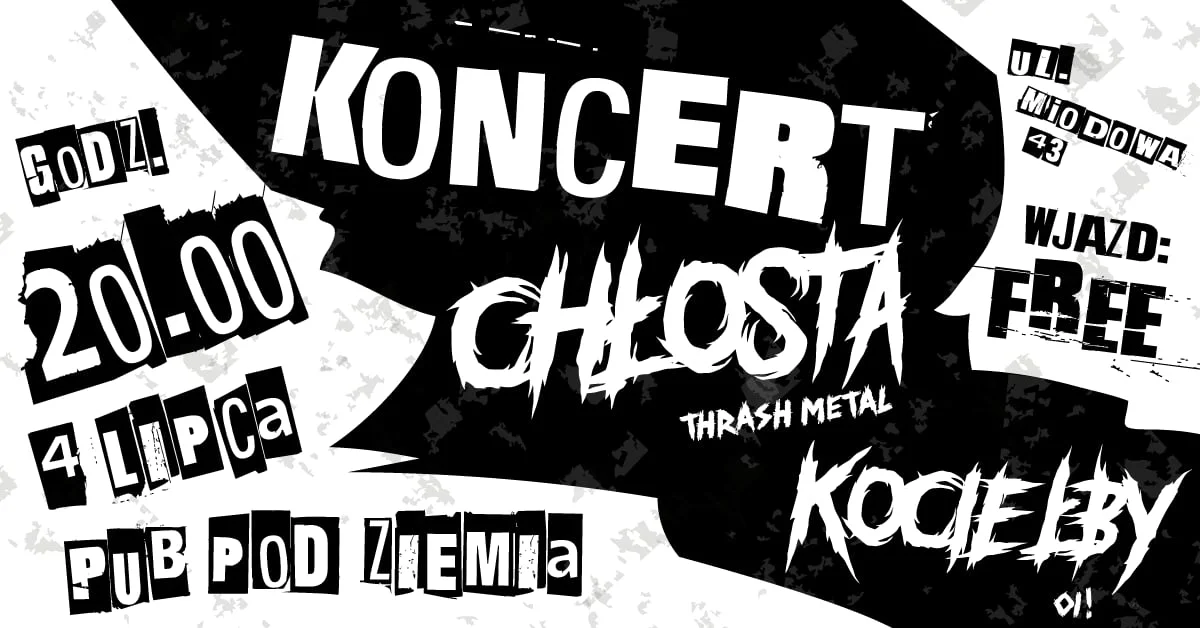 Grafika promocyjna wydarzenia Koncert zespołów Chłosta i Kocie Łby w Krakowie