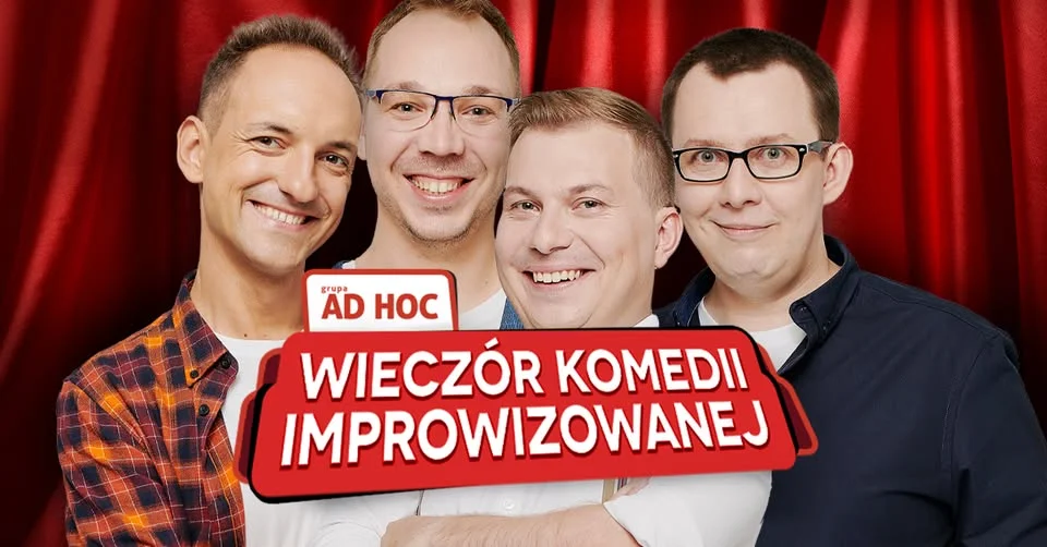 Grafika promocyjna wydarzenia Wieczór Komedii Improwizowanej Grupy AD HOC w Krakowie