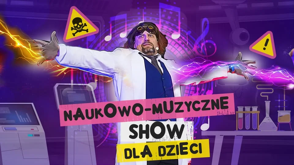 Grafika promocyjna wydarzenia Szaleni Naukowcy – naukowe show
