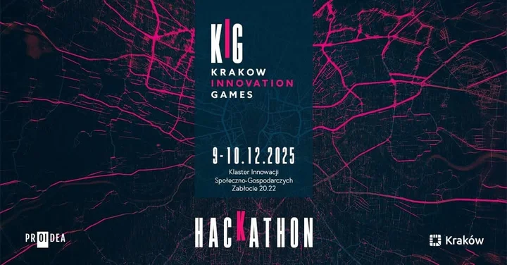 Grafika promocyjna wydarzenia Krakow Innovation Games 2025 — hackathon dla liceów i techników