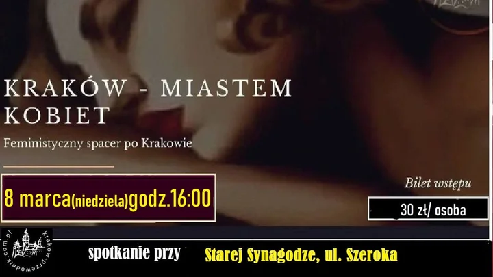 Grafika promocyjna wydarzenia Kraków miastem Kobiet — wycieczka