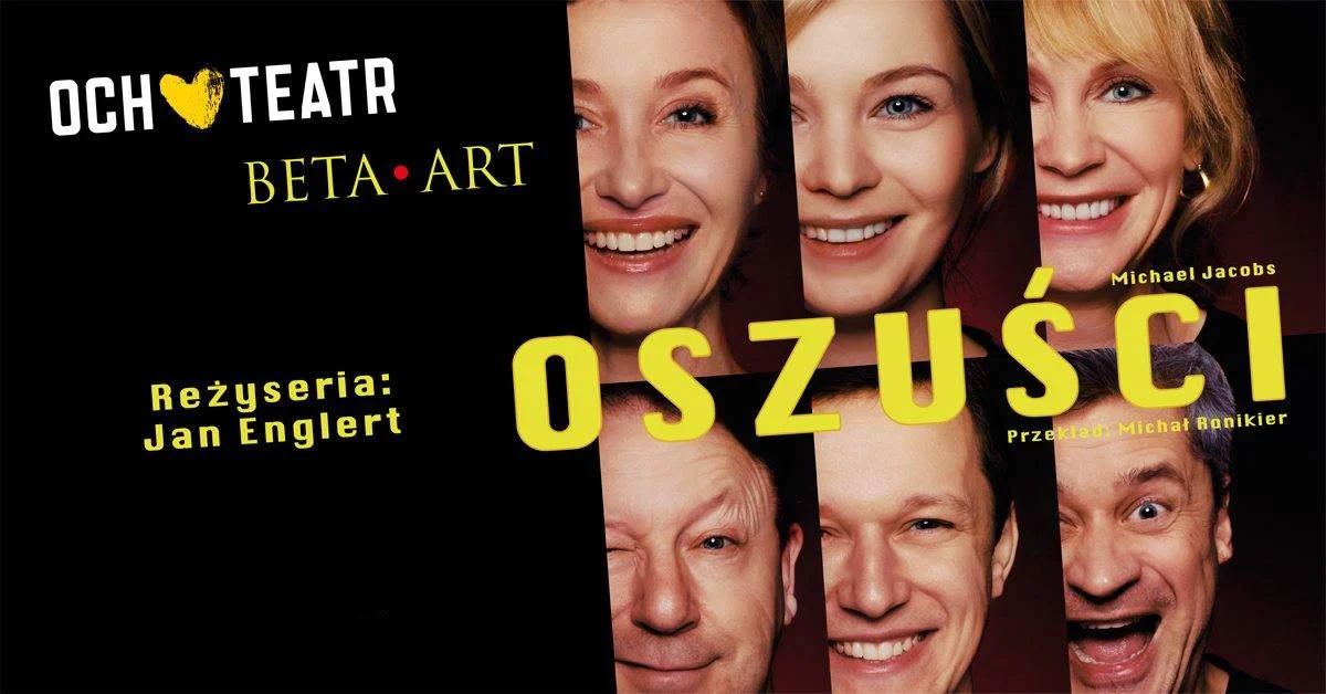 Grafika promocyjna wydarzenia Oszuści – komedia w Krakowie