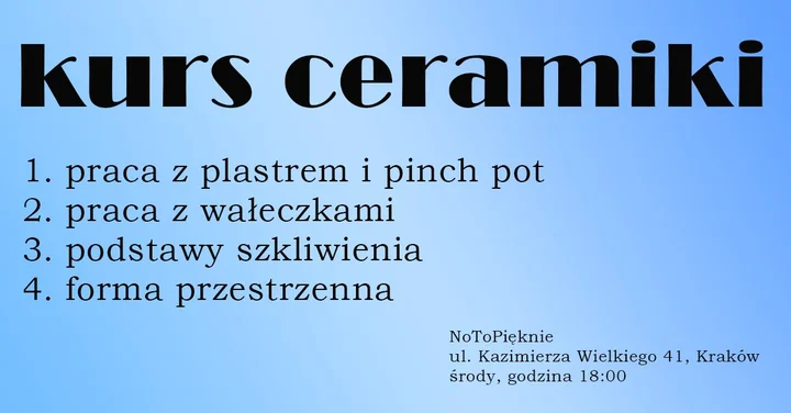 Grafika promocyjna wydarzenia Kurs ceramika — podstawy w Krakowie