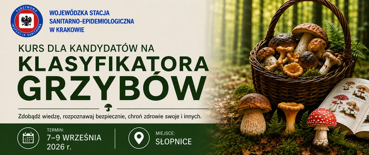 Grafika promocyjna wydarzenia Kurs dla kandydatów na klasyfikatorów grzybów - wrzesień 2026