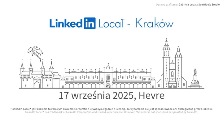 Obrazek przedstawia grafikę promocyjną wydarzenia Spotkanie networkingowe LinkedIn Local w Krakowie — 17 września 2025