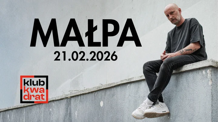 Grafika promocyjna wydarzenia Małpa w Krakowie — koncert w Klubie Kwadrat, 21 lutego 2026