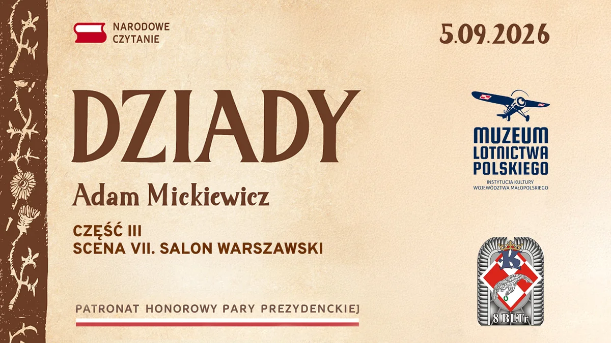 Grafika promocyjna wydarzenia Narodowe Czytanie 2026 – „Dziady” Adama Mickiewicza