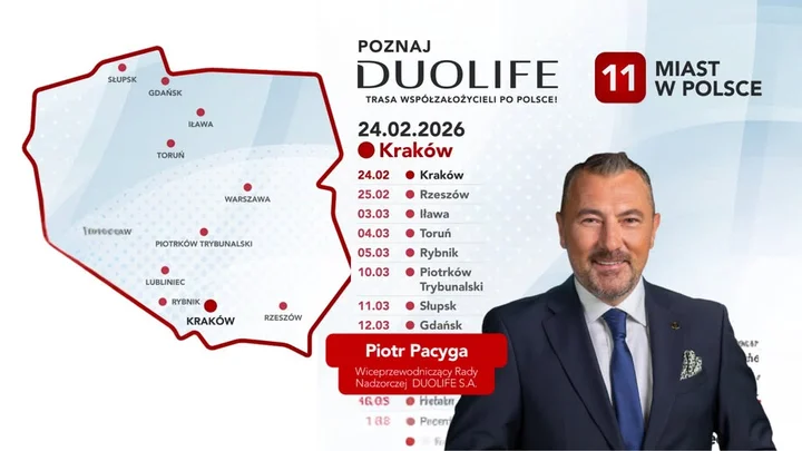 Grafika promocyjna wydarzenia POZNAJ NOWE DUOLIFE – spotkanie społeczności w Krakowie