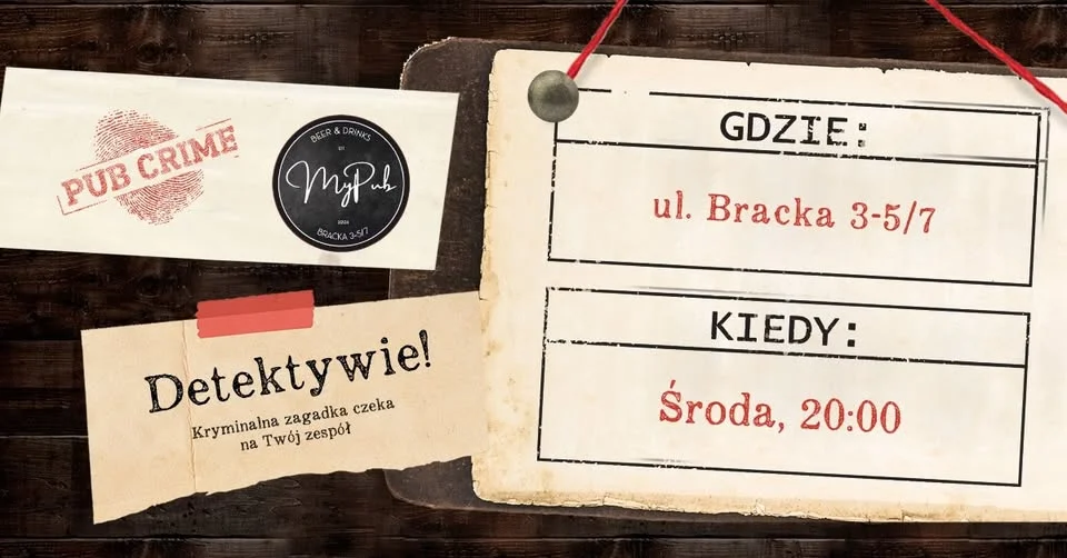 Grafika promocyjna wydarzenia PubCrime w MyPub – gra kryminalna