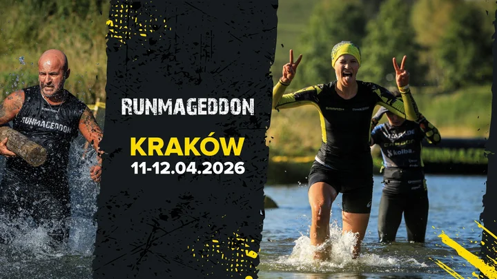 Obrazek przedstawia grafikę promocyjną wydarzenia Runmageddon w Krakowie — terminy, lokalizacja i dostępne formuły