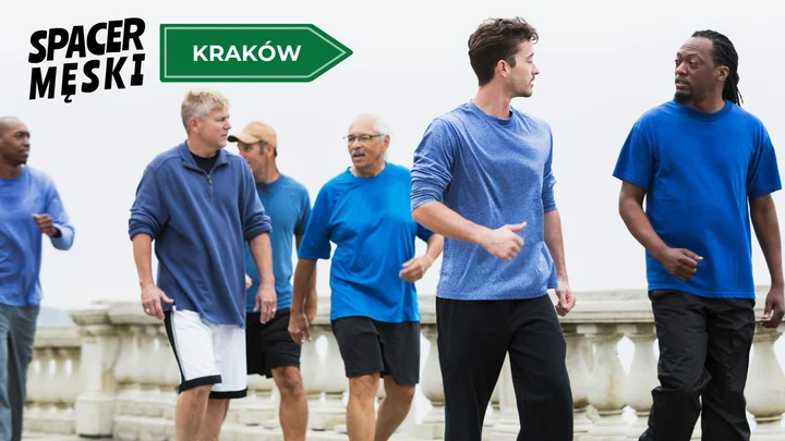 Obrazek przedstawia grafikę promocyjną wydarzenia Poranny spacer dla mężczyzn wokół Błoń w Krakowie