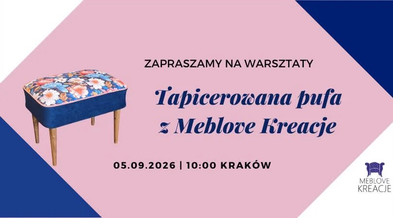 Grafika promocyjna wydarzenia Tapicerowana pufa z Meblove Kreacje – warsztaty