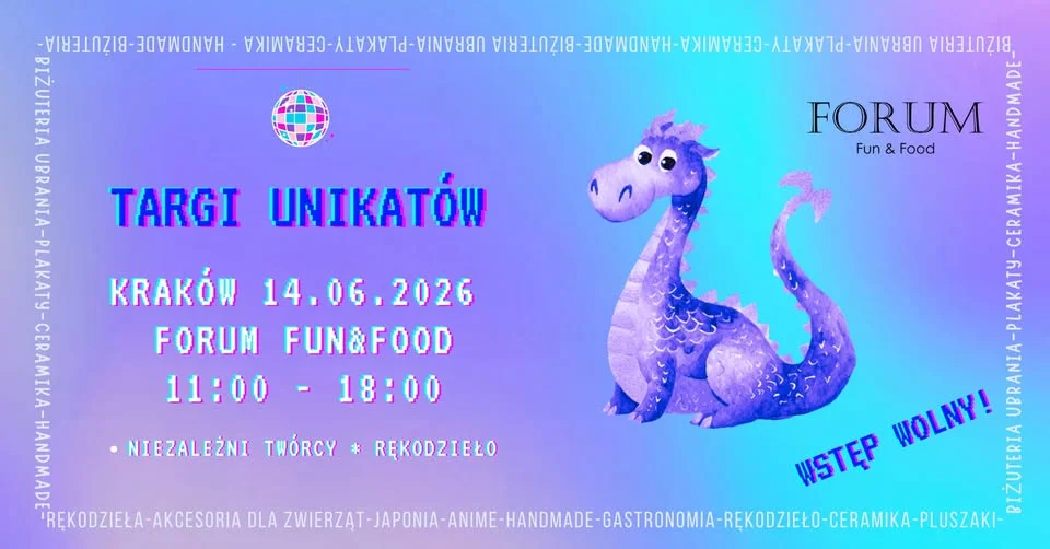 Grafika promocyjna wydarzenia Targi Unikatów w Krakowie — rękodzieło, biżuteria i lokalni twórcy już 14 czerwca 2026