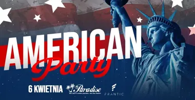 Grafika promocyjna wydarzenia American Party Kraków — amerykańska domówka w klubie Frantic