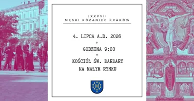 Grafika promocyjna wydarzenia LXXXVI Męski Różaniec Kraków w Kościele św. Barbary
