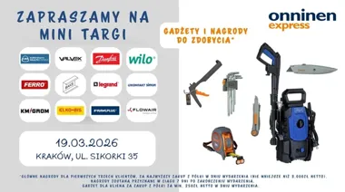 Grafika promocyjna wydarzenia Mini Targi Onninen Kraków — spotkanie z dostawcami instalacji i elektryki