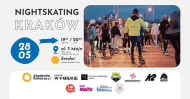 Grafika promocyjna wydarzenia Nightskating Kraków #2/2026: nocny przejazd rolkowy ulicami miasta
