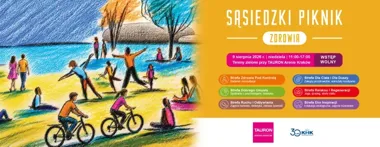 Grafika promocyjna wydarzenia Sąsiedzki piknik zdrowia