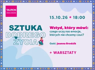 Grafika promocyjna wydarzenia „Wstyd, który mówi” – październikowa edycja „Sztuki Dobrego Życia”