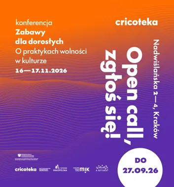 Grafika promocyjna wydarzenia Zabawy dla dorosłych. O praktykach wolności w kulturze
