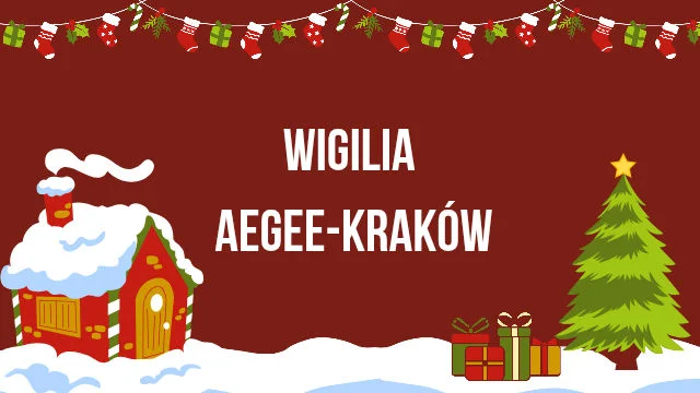 Grafika promocyjna wydarzenia Wigilia AEGEE‑Kraków — świąteczne spotkanie z Tajnym Mikołajem