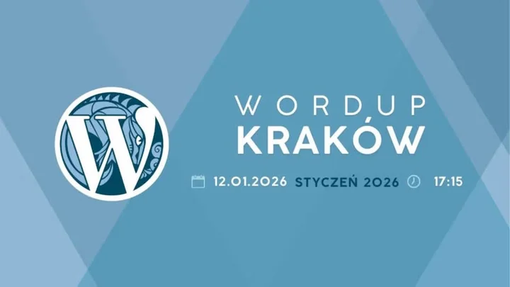 Grafika promocyjna wydarzenia WordUp Kraków — styczeń 2026: spotkanie użytkowników WordPressa