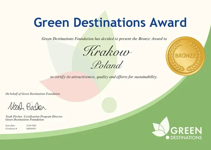 Kraków jako pierwszy w Polsce dostał Brązową Odznakę Green Destinations