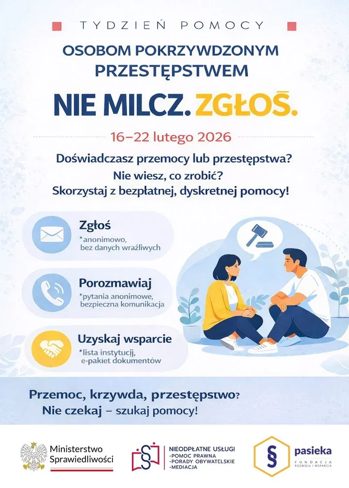 Tydzień Pomocy osobom pokrzywdzonym - bezpłatne porady w komendach, sądach i prokuraturach