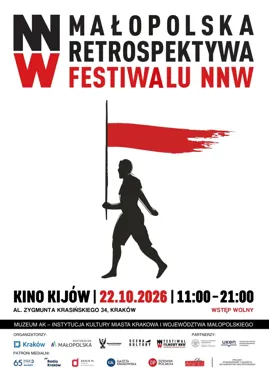 Plakat promujący Małopolską Retrospektywę Festiwalu NNW, która odbędzie się 22 października 2026 roku w kinie Kijów w Krakowie.