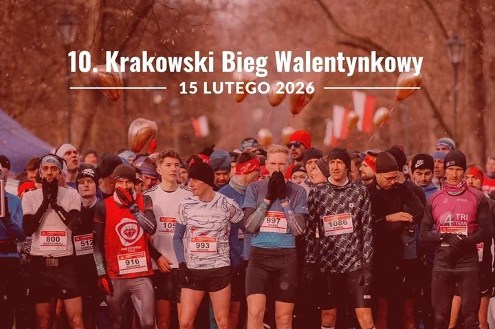 Jubileuszowy Bieg Walentynkowy - serce trasy wokół Błoń i Parku Jordana