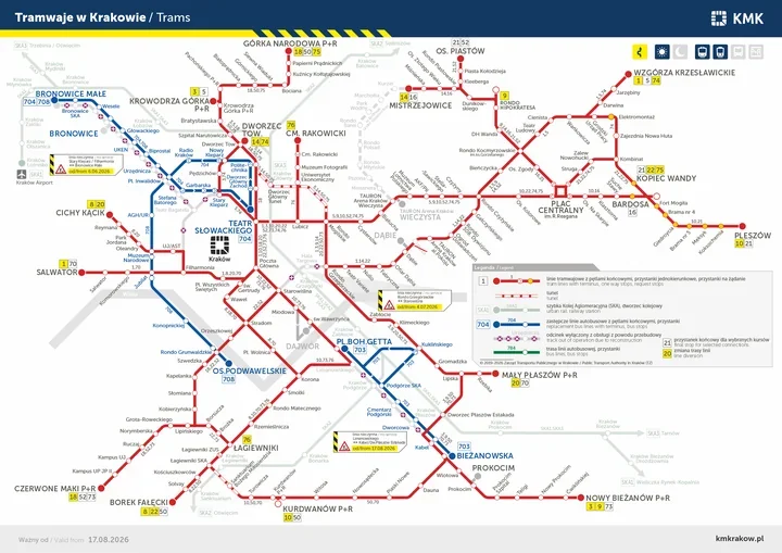 Remont torowiska na Limanowskiego zmieni trasy tramwajów